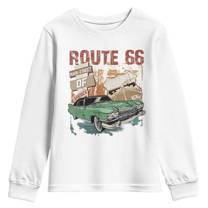 Historic Route 66 Highway Youth Sweatshirt Main Street Of America Vintage Car TS09 White Print Your Wear