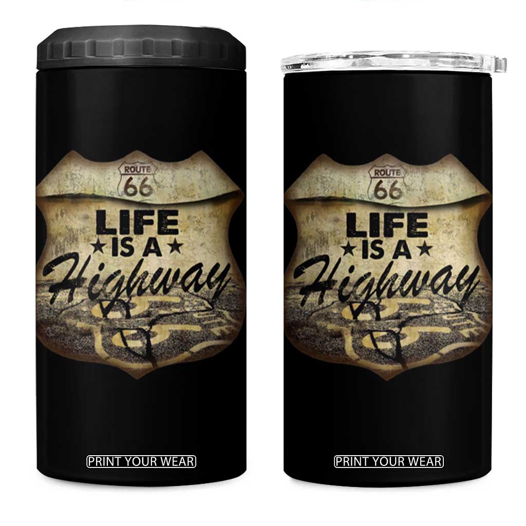 Life Is A Highway Road Trip 4 in 1 Can Cooler Tumbler TS09 One Size: 16 oz Black Print Your Wear