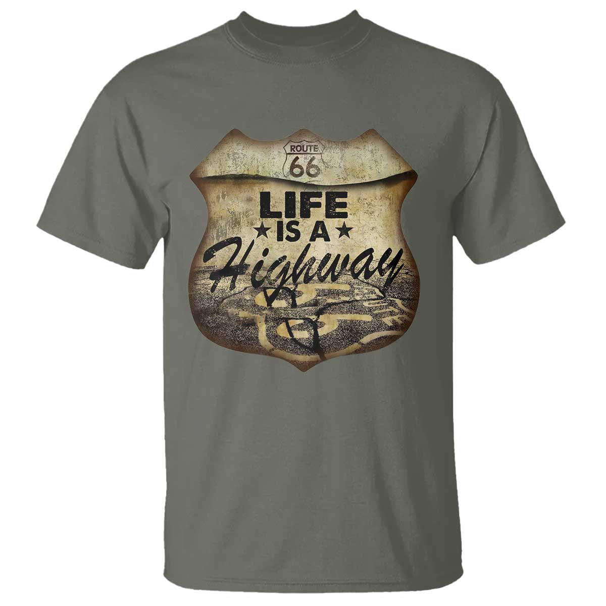 Life Is A Highway Road Trip T Shirt TS09 Military Green Print Your Wear