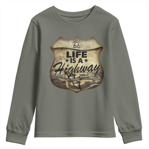 Life Is A Highway Road Trip Youth Sweatshirt TS09 Military Green Print Your Wear