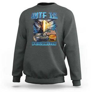 WTF Is A Kilometer Sweatshirt Funny Eagle American Joke Patriotic TS09 Dark Heather Print Your Wear