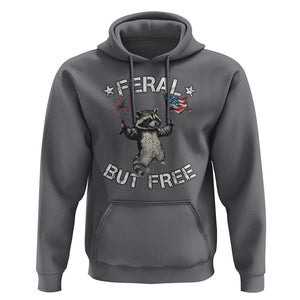 Funny 4th Of July Hoodie Feral But Free Raccoon American Flag TS09 Charcoal Print Your Wear