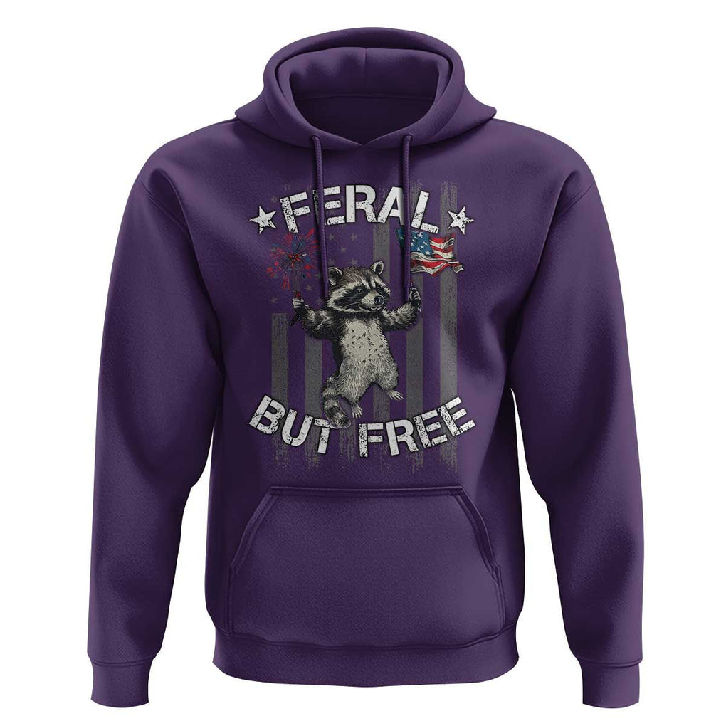 Funny 4th Of July Hoodie Feral But Free Raccoon American Flag TS09 Purple Print Your Wear