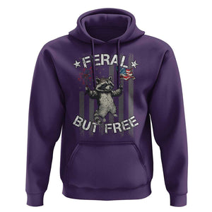 Funny 4th Of July Hoodie Feral But Free Raccoon American Flag TS09 Purple Print Your Wear