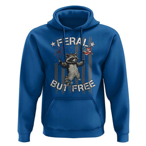Funny 4th Of July Hoodie Feral But Free Raccoon American Flag TS09 Royal Blue Print Your Wear