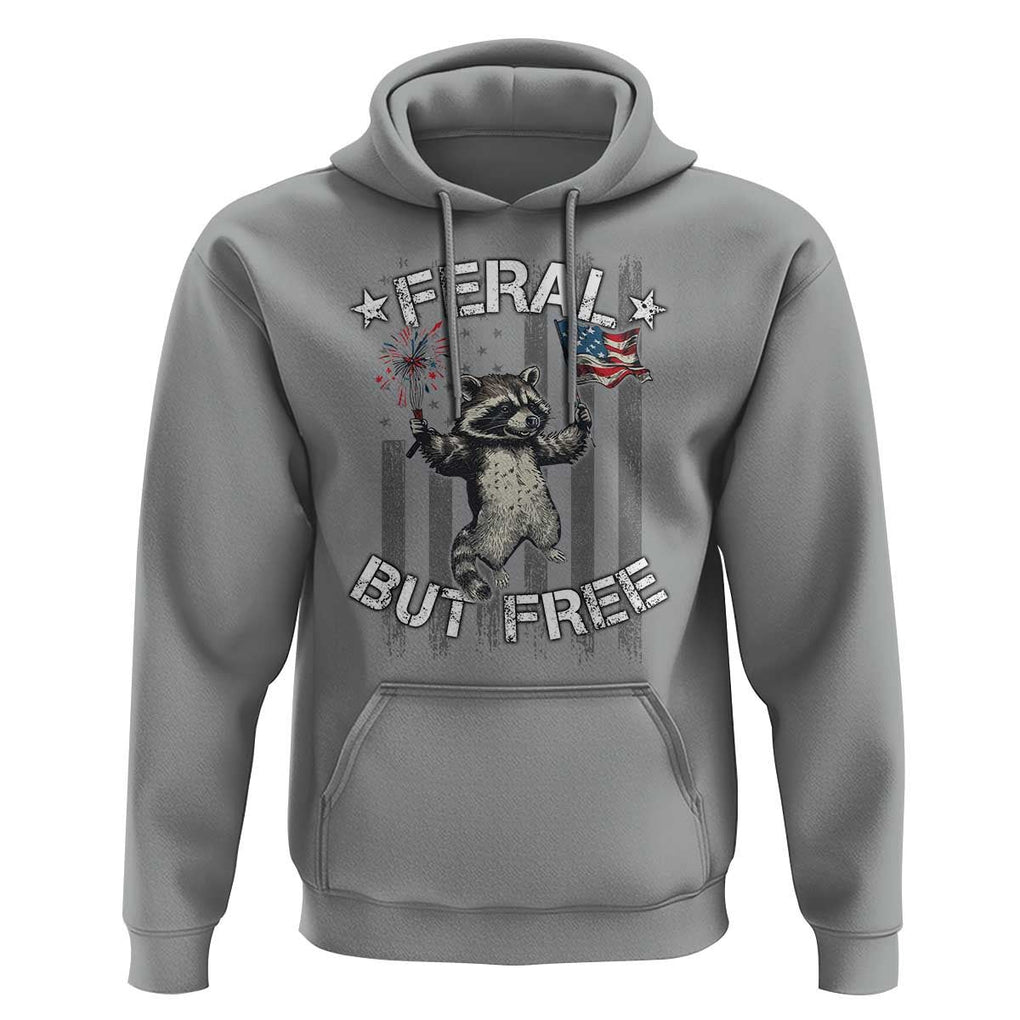 Funny 4th Of July Hoodie Feral But Free Raccoon American Flag TS09 Sport Gray Print Your Wear