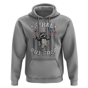 Funny 4th Of July Hoodie Feral But Free Raccoon American Flag TS09 Sport Gray Print Your Wear