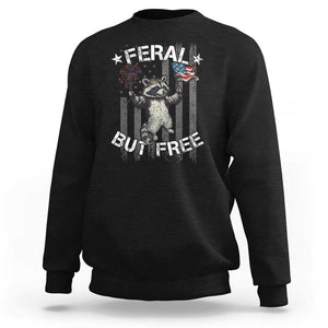 Funny 4th Of July Sweatshirt Feral But Free Raccoon American Flag TS09 Black Print Your Wear