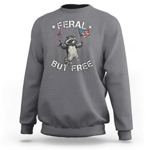 Funny 4th Of July Sweatshirt Feral But Free Raccoon American Flag TS09 Charcoal Print Your Wear