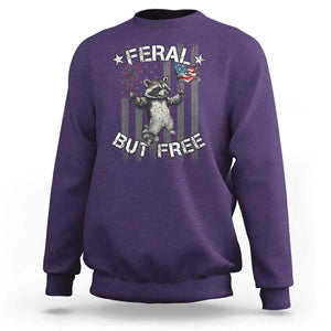 Funny 4th Of July Sweatshirt Feral But Free Raccoon American Flag TS09 Purple Print Your Wear