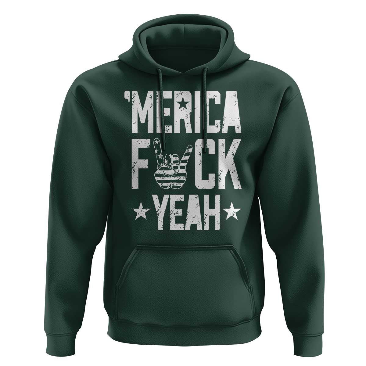 Funny 4th Of July Hoodie Merica Fuck Yeah Rock Hand TS09 Dark Forest Green Print Your Wear