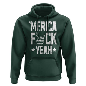 Funny 4th Of July Hoodie Merica Fuck Yeah Rock Hand TS09 Dark Forest Green Print Your Wear