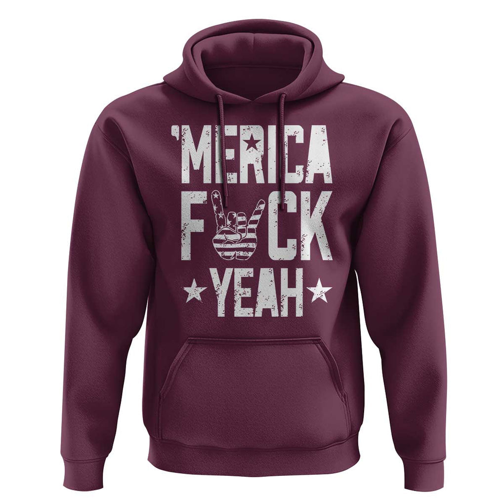 Funny 4th Of July Hoodie Merica Fuck Yeah Rock Hand TS09 Maroon Print Your Wear