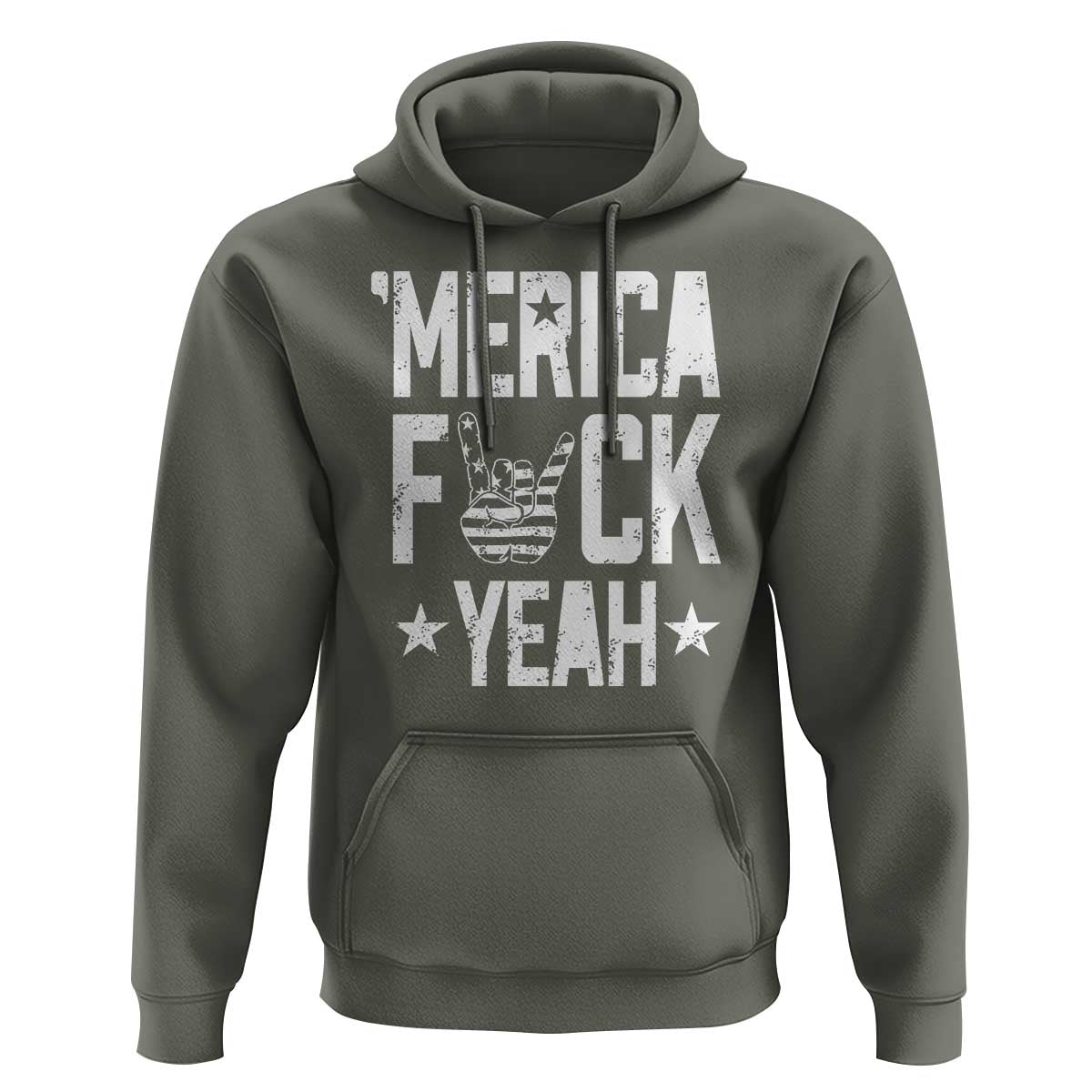 Funny 4th Of July Hoodie Merica Fuck Yeah Rock Hand TS09 Military Green Print Your Wear