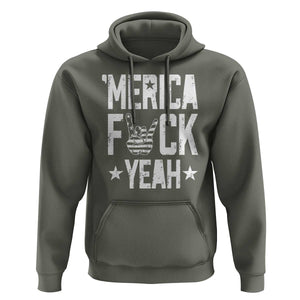 Funny 4th Of July Hoodie Merica Fuck Yeah Rock Hand TS09 Military Green Print Your Wear