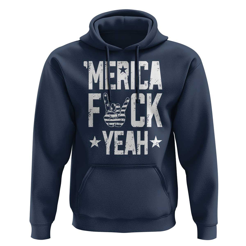 Funny 4th Of July Hoodie Merica Fuck Yeah Rock Hand TS09 Navy Print Your Wear