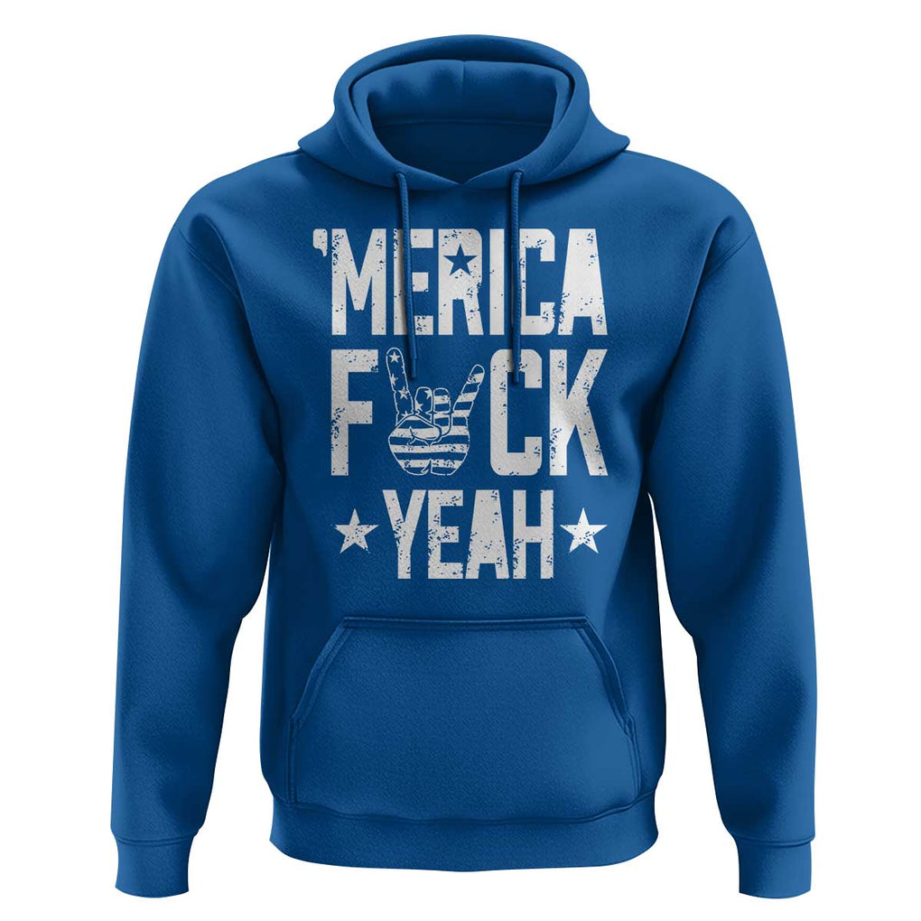 Funny 4th Of July Hoodie Merica Fuck Yeah Rock Hand TS09 Royal Blue Print Your Wear
