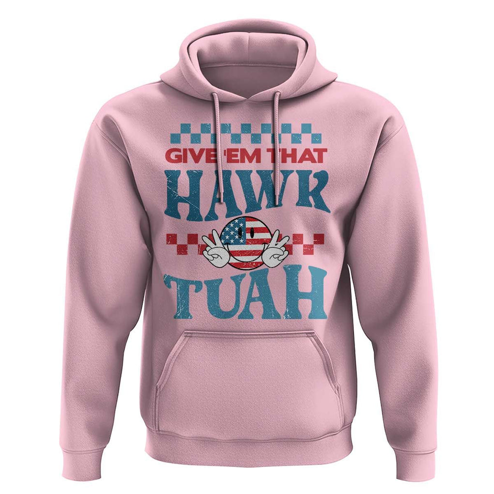 Give 'Em That Hawk Tuah Groovy Hoodie TS09 Light Pink Print Your Wear