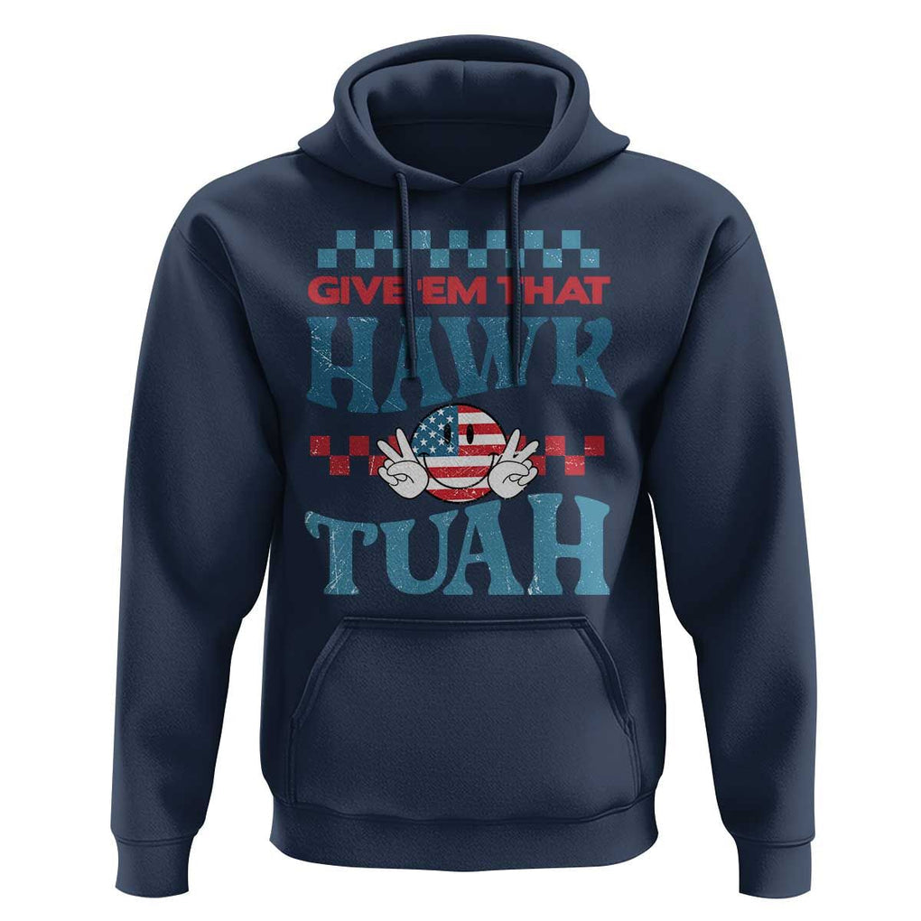 Give 'Em That Hawk Tuah Groovy Hoodie TS09 Navy Print Your Wear