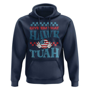 Give 'Em That Hawk Tuah Groovy Hoodie TS09 Navy Print Your Wear