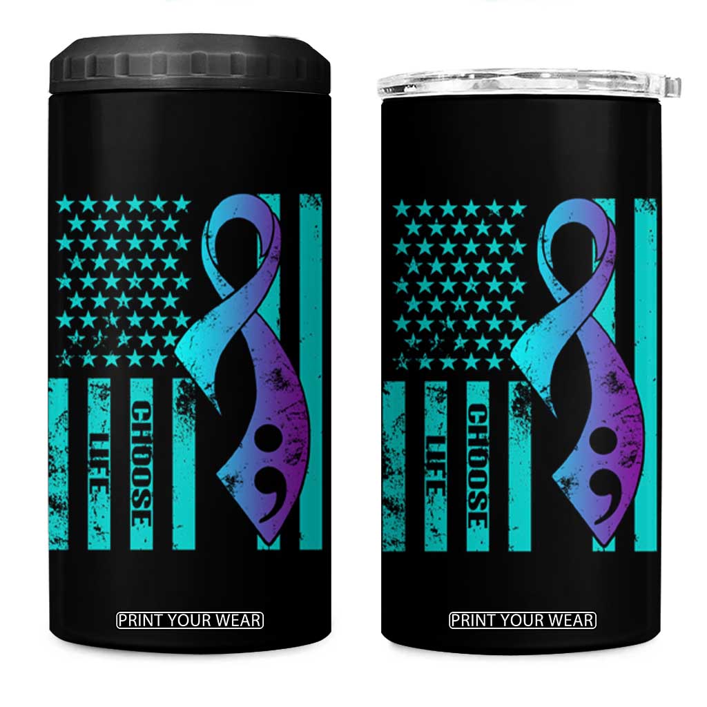 Suicide Prevention 4 in 1 Can Cooler Tumbler Choose Life American Flag TS09 One Size: 16 oz Black Print Your Wear