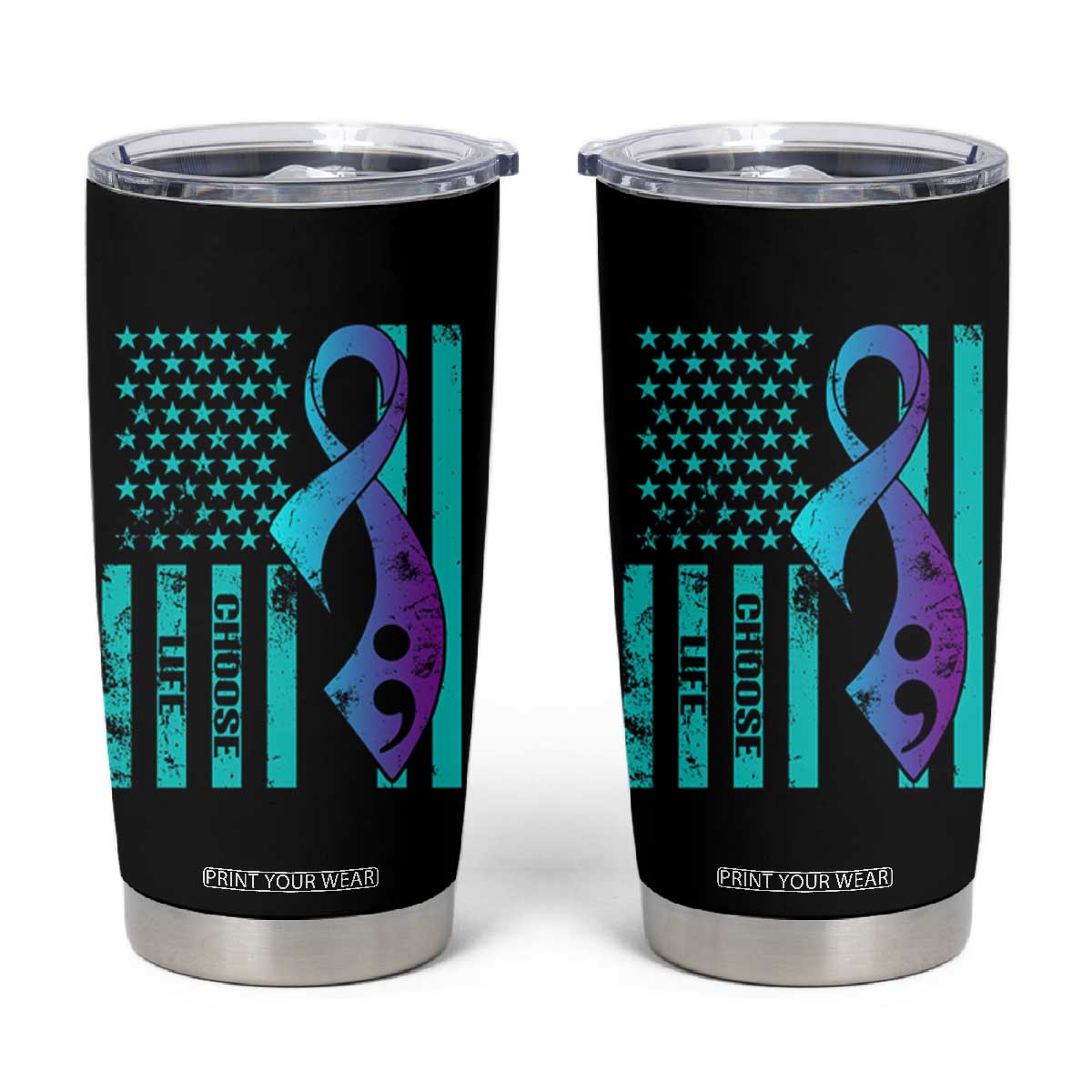Suicide Prevention Tumbler Cup Choose Life American Flag TS09 Black Print Your Wear