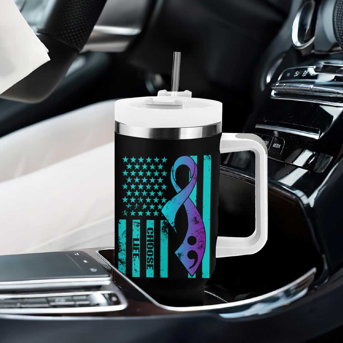 Suicide Prevention Tumbler With Handle Choose Life American Flag TS09 Print Your Wear