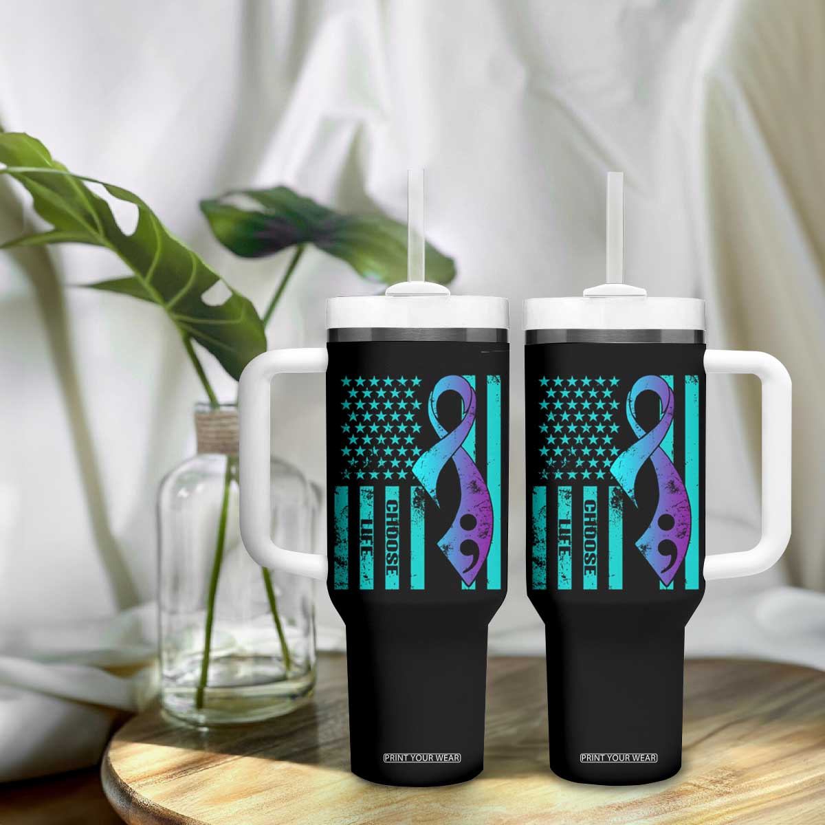 Suicide Prevention Tumbler With Handle Choose Life American Flag TS09 Print Your Wear