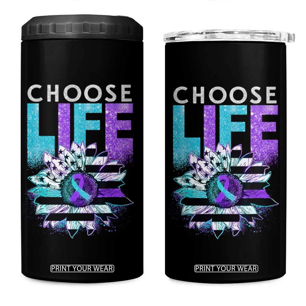 Suicide Prevention 4 in 1 Can Cooler Tumbler Choose Life Sunflower American TS09 One Size: 16 oz Black Print Your Wear