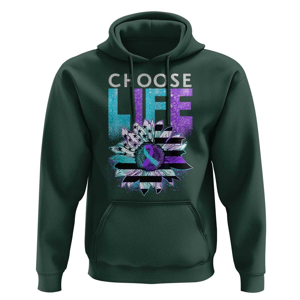 Suicide Prevention Hoodie Choose Life Sunflower American Flag TS09 Dark Forest Green Print Your Wear