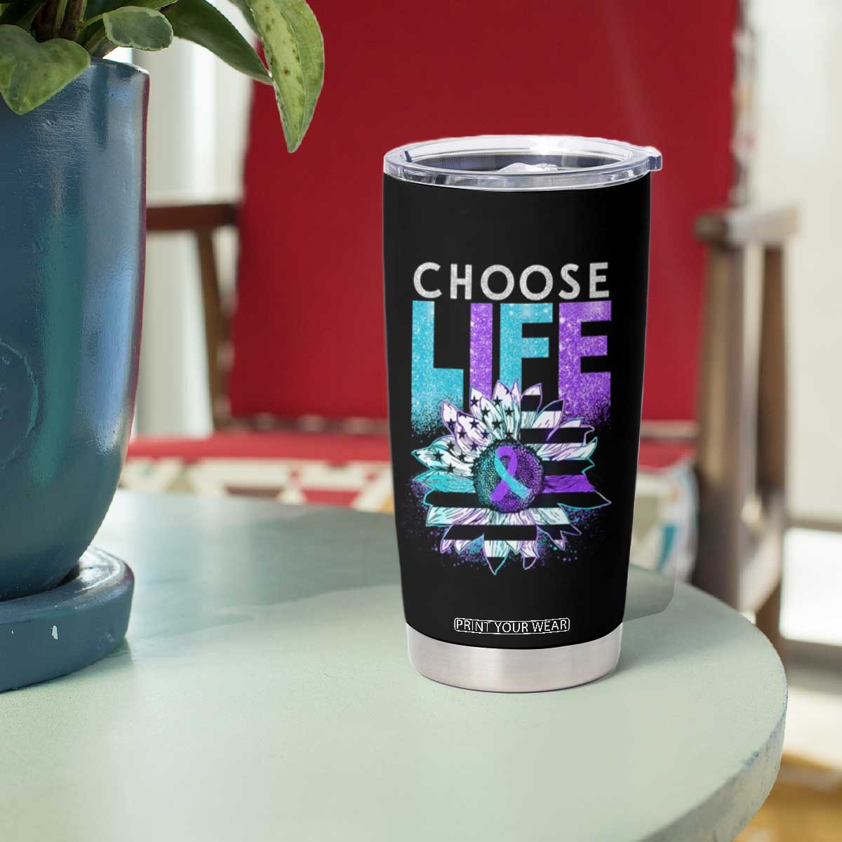 Suicide Prevention Tumbler Cup Choose Life Sunflower American TS09 Print Your Wear