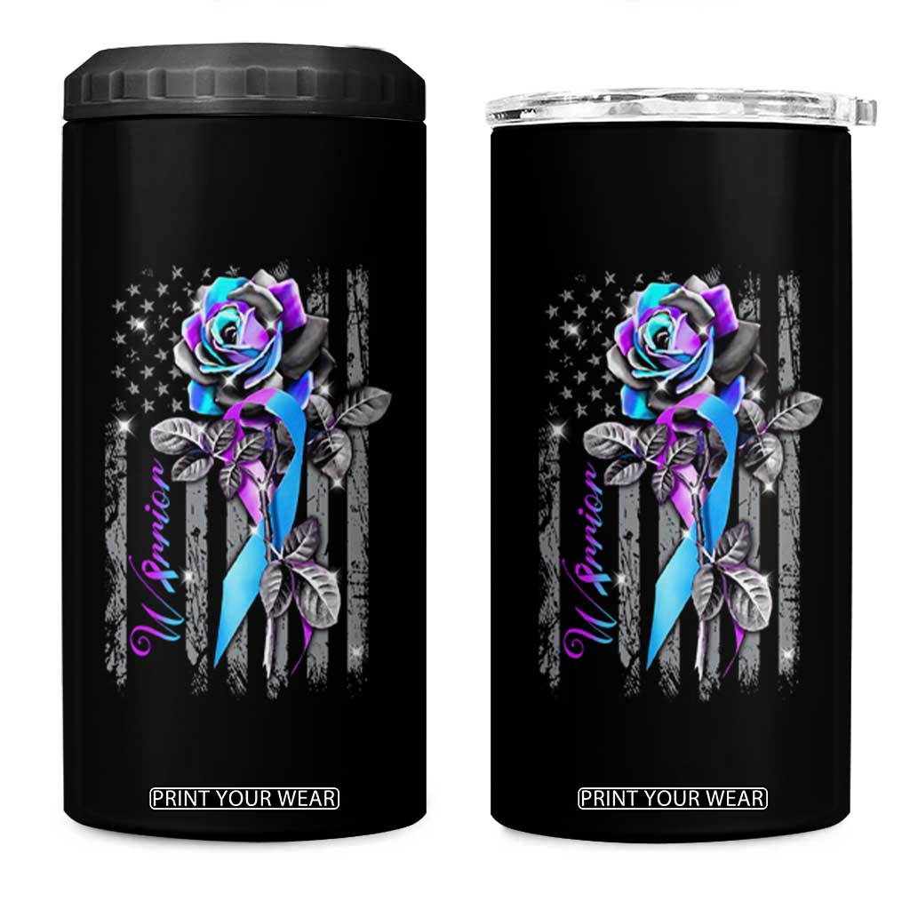 Suicide Prevention 4 in 1 Can Cooler Tumbler Warrior Rose American Flag TS09 One Size: 16 oz Black Print Your Wear