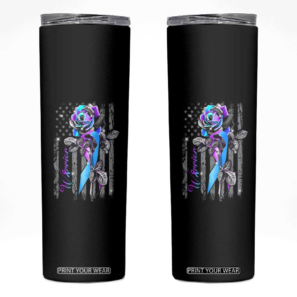 Suicide Prevention Skinny Tumbler Warrior Rose American Flag TS09 Black Print Your Wear