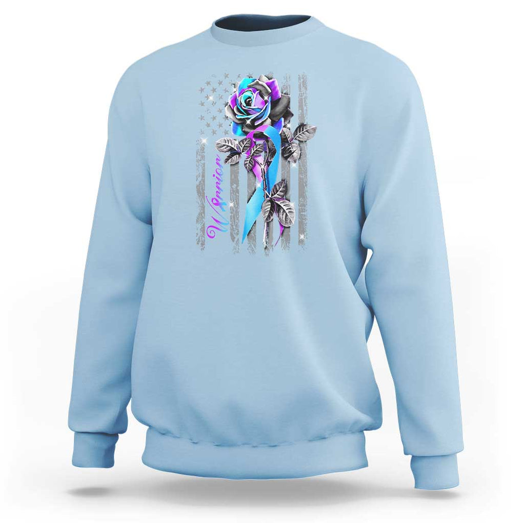 Suicide Prevention Sweatshirt Warrior Rose American Flag TS09 Light Blue Print Your Wear
