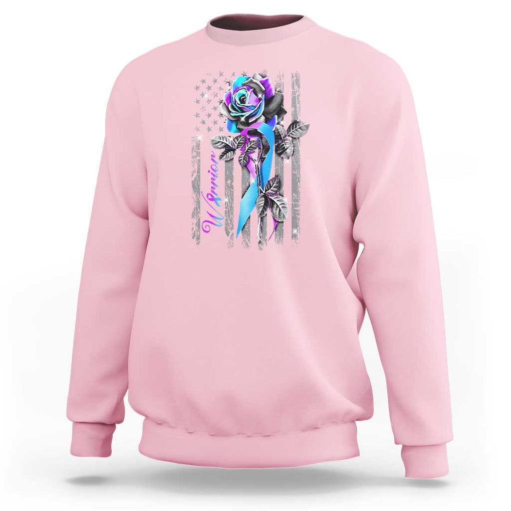 Suicide Prevention Sweatshirt Warrior Rose American Flag TS09 Light Pink Print Your Wear