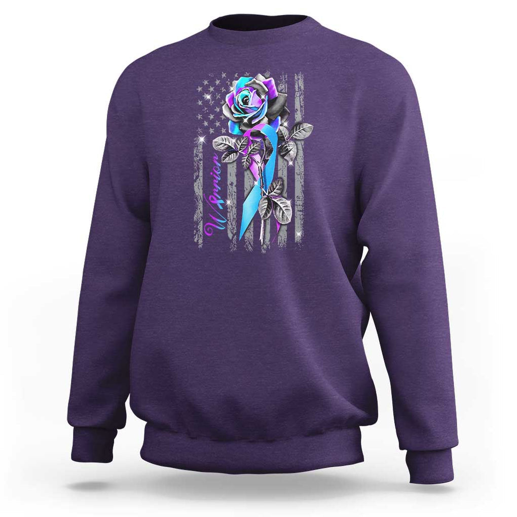 Suicide Prevention Sweatshirt Warrior Rose American Flag TS09 Purple Print Your Wear