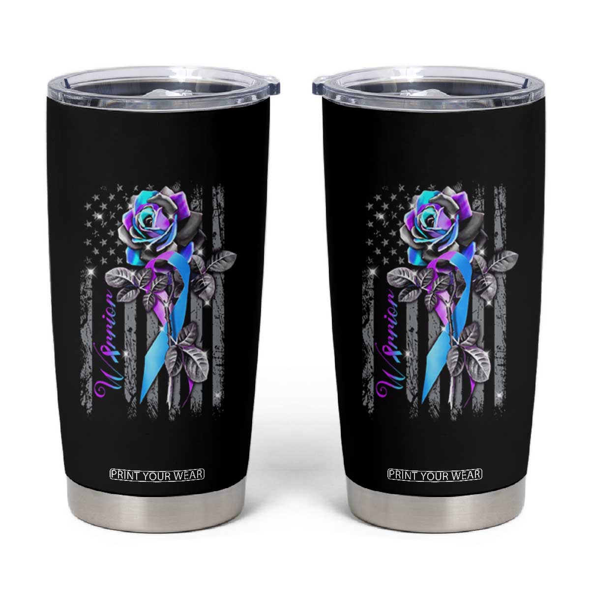 Suicide Prevention Tumbler Cup Warrior Rose American Flag TS09 Black Print Your Wear