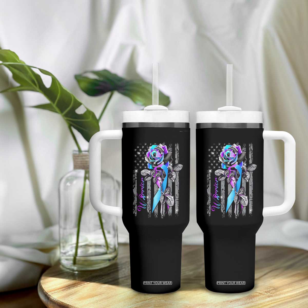 Suicide Prevention Tumbler With Handle Warrior Rose American Flag TS09 Print Your Wear