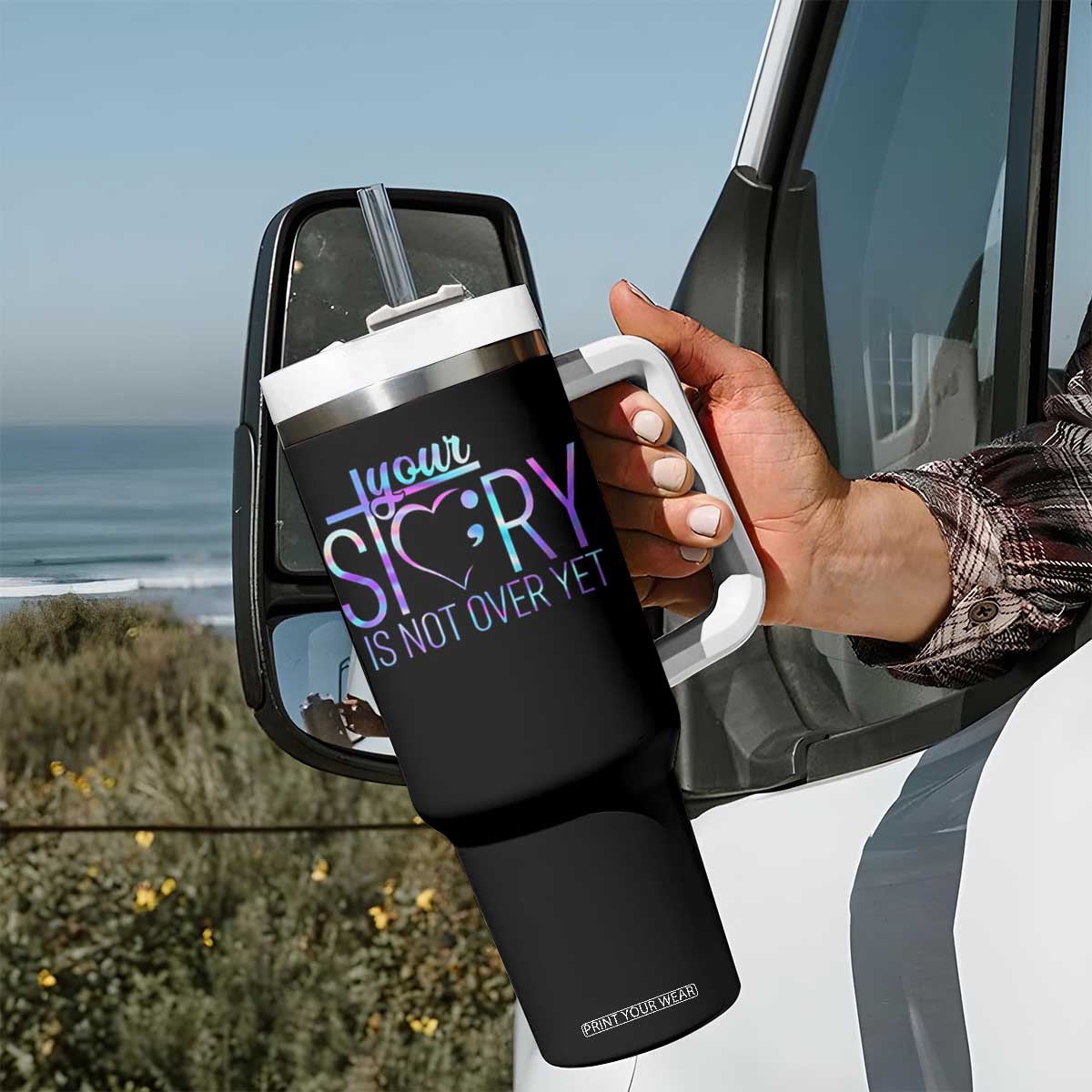 Suicide Prevention Christ Tumbler With Handle Your Story Is Not Over Yet TS09 Print Your Wear
