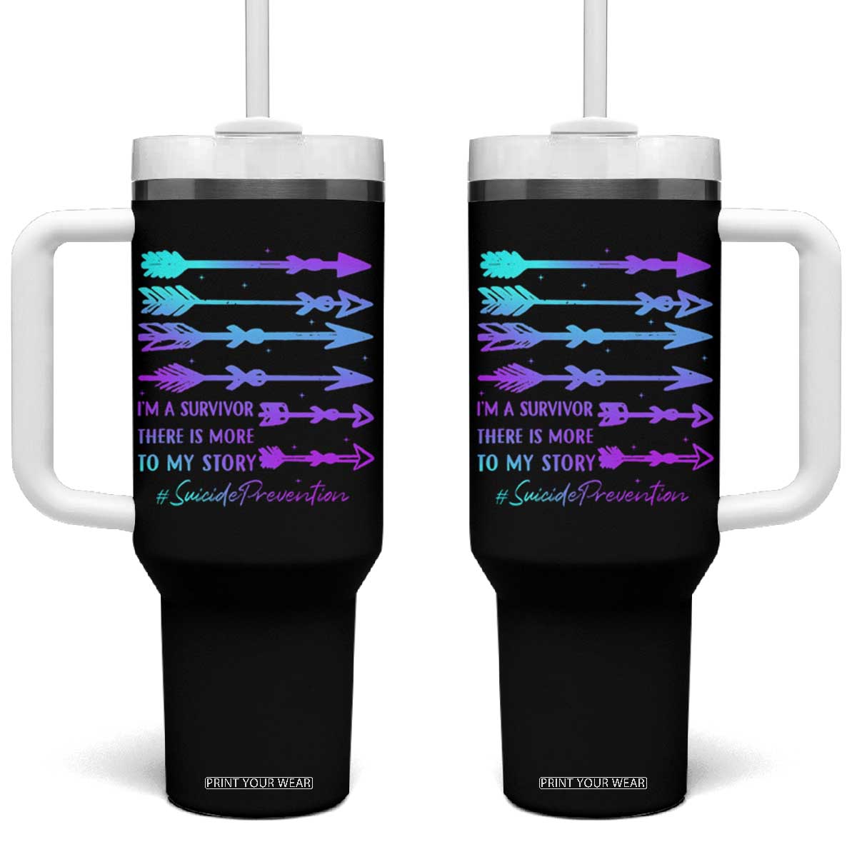 Suicide Prevention Tumbler With Handle I Am A Survivor There Is More To My Story TS09 One Size: 40 oz Black Print Your Wear