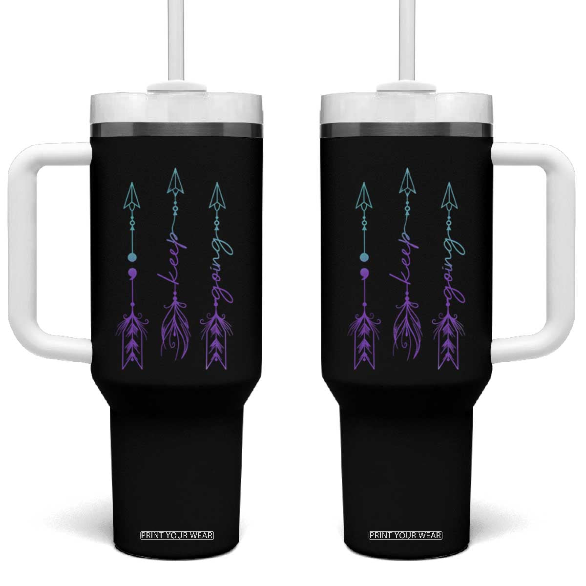 Suicide Prevention Arrow Semicolon Keep Going Tumbler With Handle TS09 One Size: 40 oz Black Print Your Wear