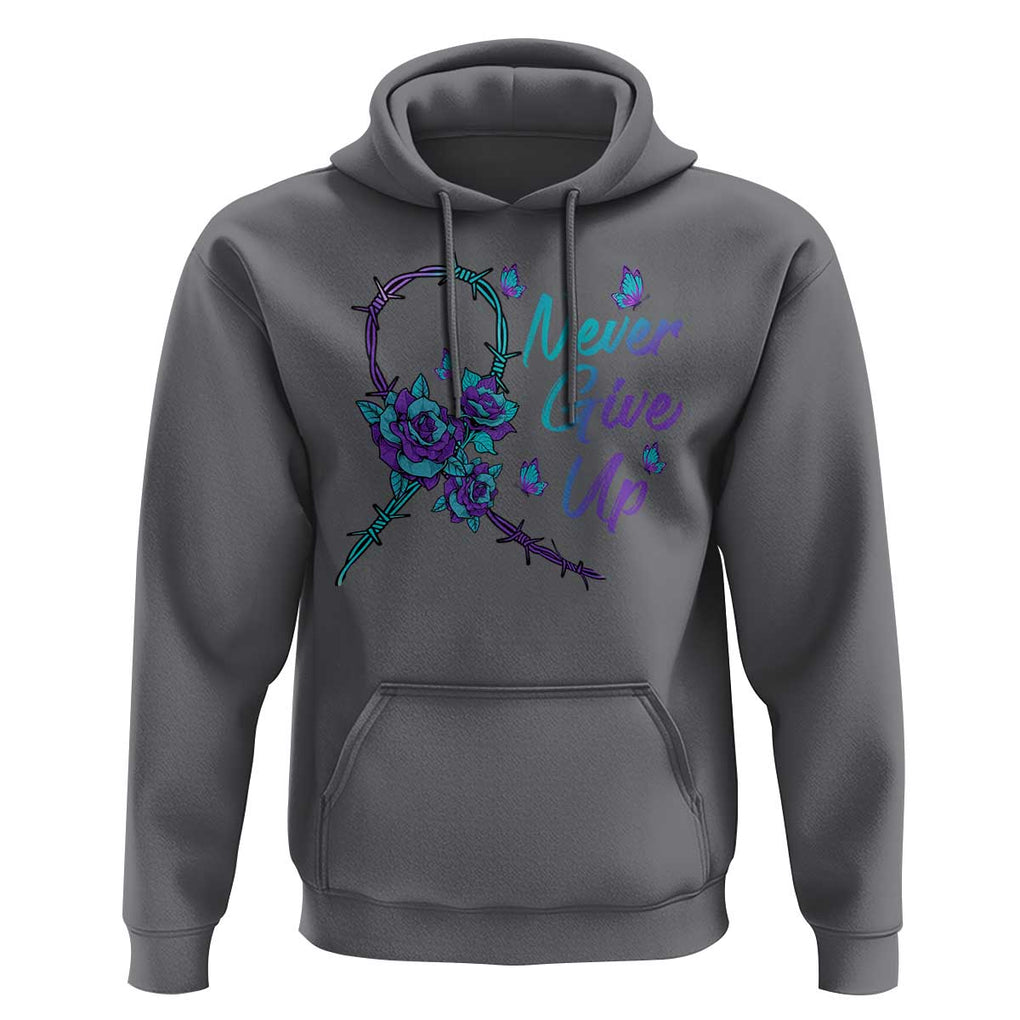 Suicide Prevention Roses Ribbon Never Give Up Hoodie TS09 Charcoal Print Your Wear