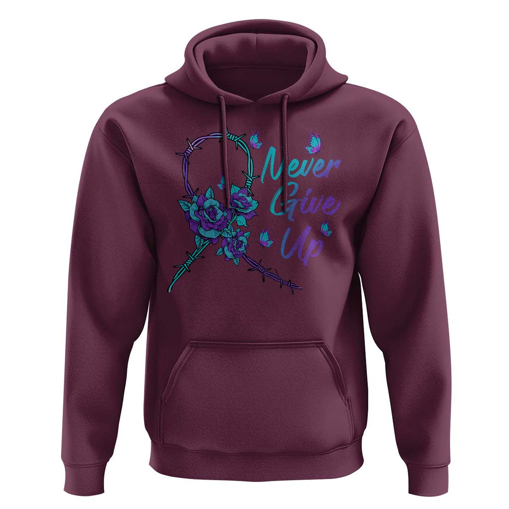 Suicide Prevention Roses Ribbon Never Give Up Hoodie TS09 Maroon Print Your Wear