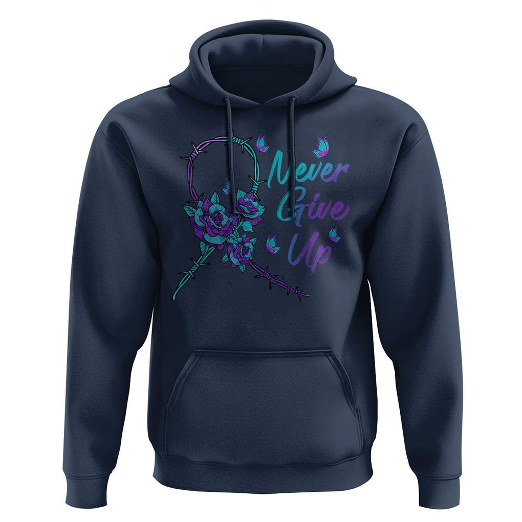 Suicide Prevention Roses Ribbon Never Give Up Hoodie TS09 Navy Print Your Wear