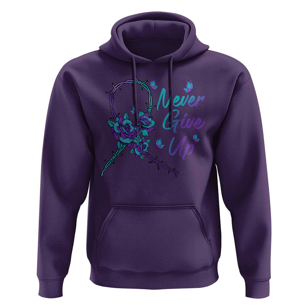 Suicide Prevention Roses Ribbon Never Give Up Hoodie TS09 Purple Print Your Wear