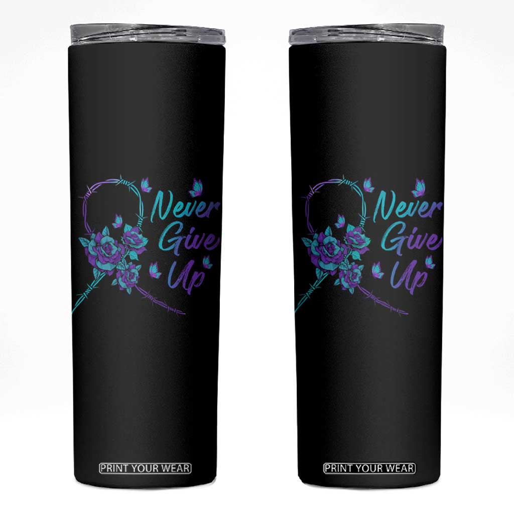 Suicide Prevention Roses Ribbon Never Give Up Skinny Tumbler TS09 Black Print Your Wear