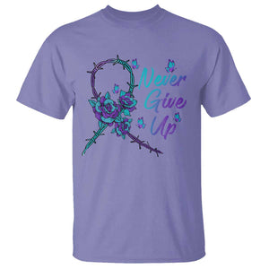 Suicide Prevention Roses Ribbon Never Give Up T Shirt TS09 Violet Print Your Wear