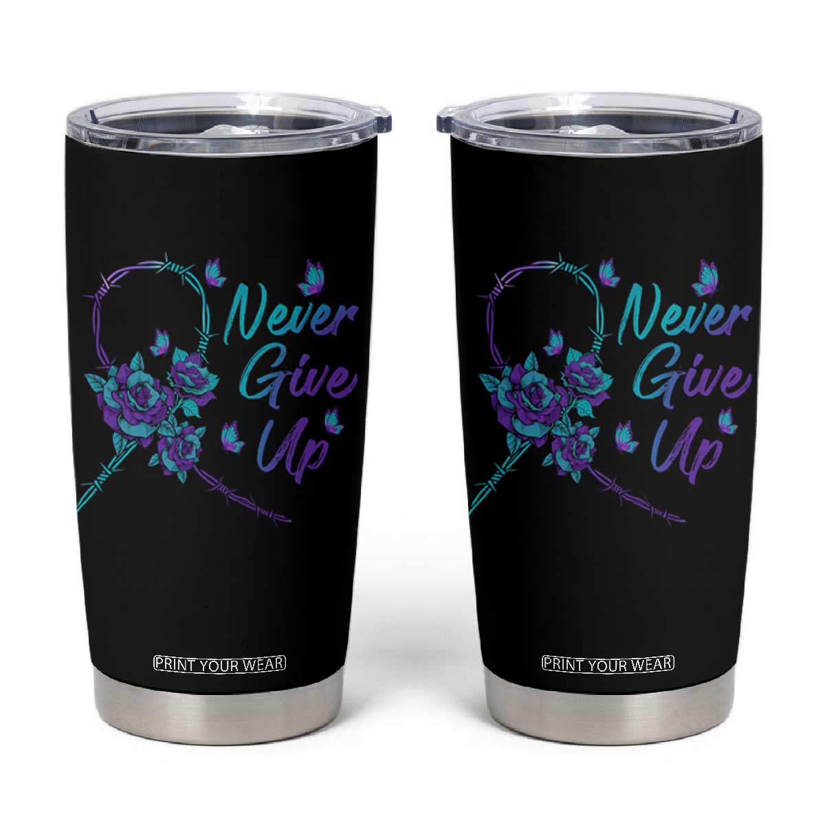 Suicide Prevention Roses Ribbon Never Give Up Tumbler Cup TS09 Black Print Your Wear