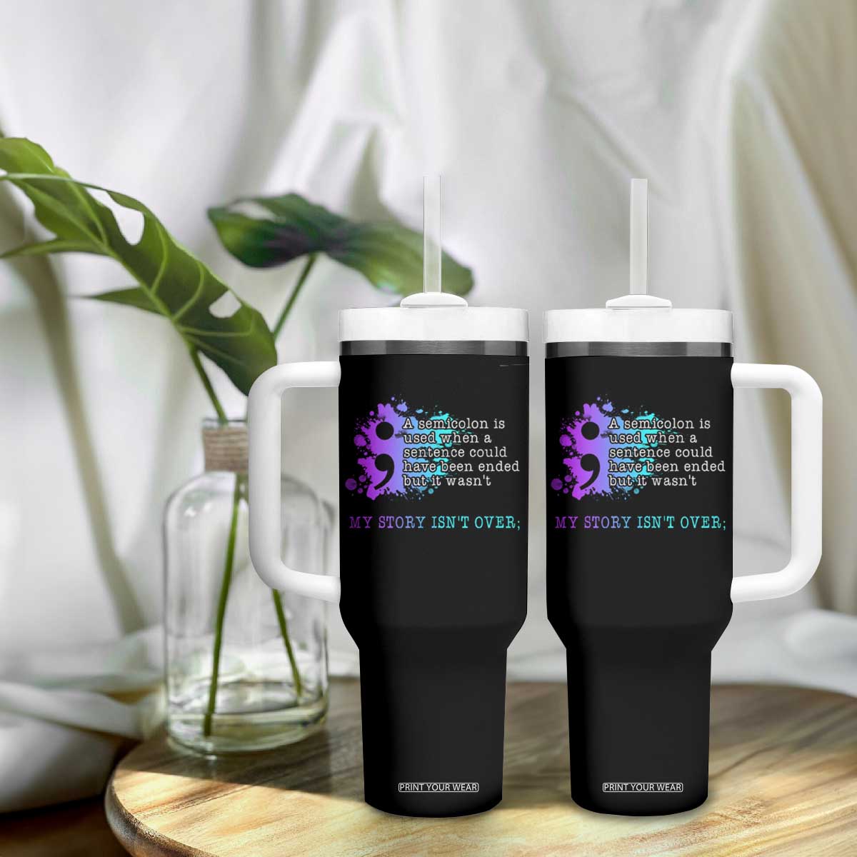 Semicolon Suicide Prevention Tumbler With Handle My Story Is Not Over TS09 Print Your Wear