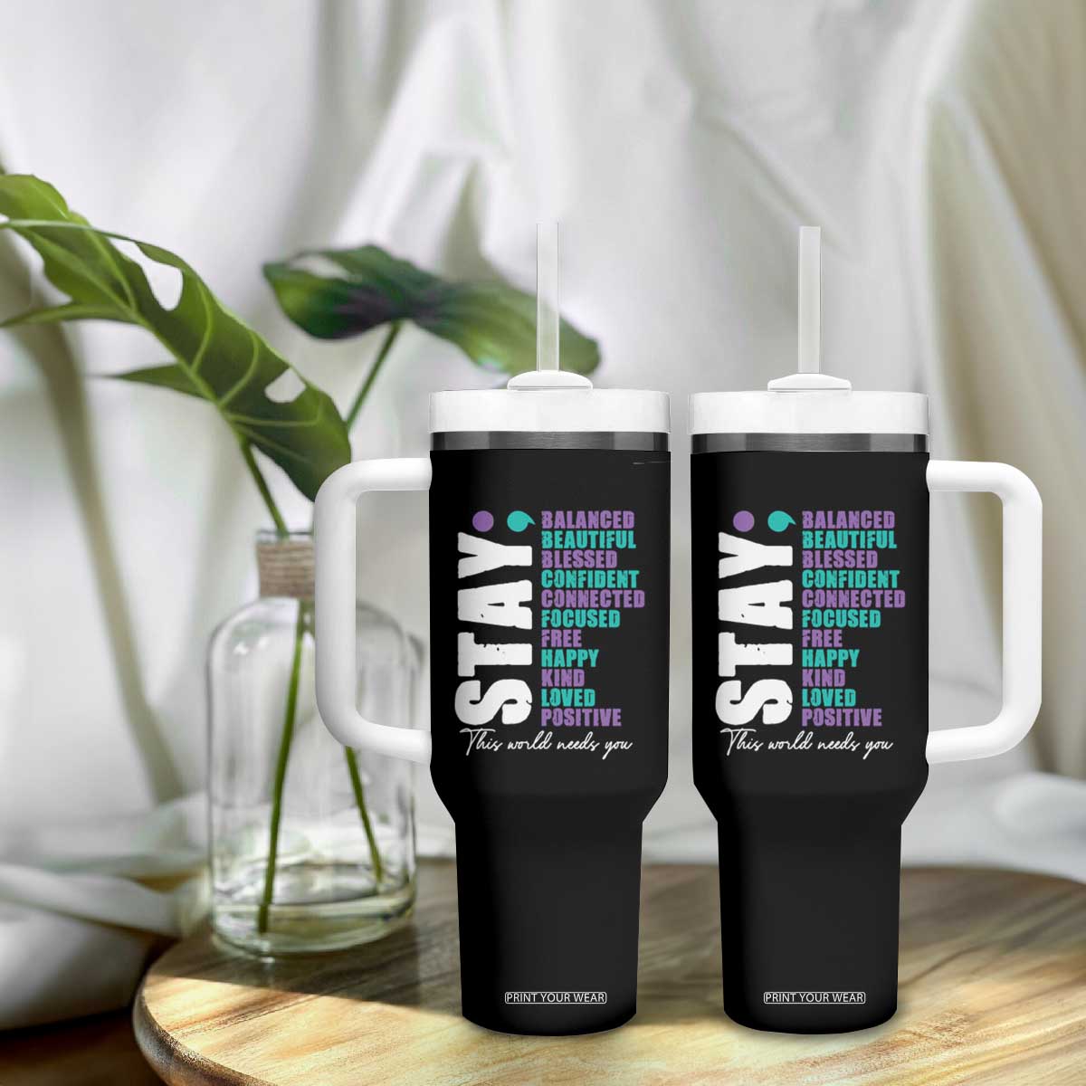 Suicide Prevention Semicolon Stay Tumbler With Handle This World Needs You TS09 Print Your Wear